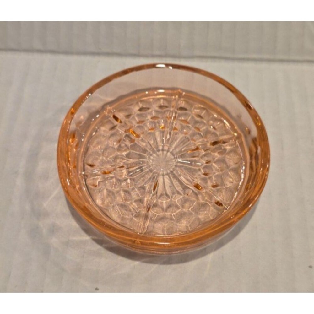 Pink Jeannette Depression Glass Coaster 3 1/4" Cubic Starburst Design